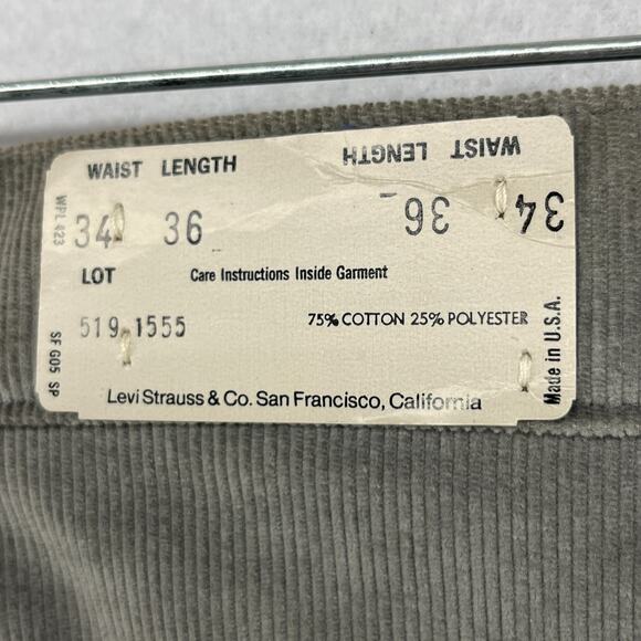 LEVIS 536 Pants Men 34x36 '86 Fine Corduroy White Tab Gray Jeans USA VTG NEW NOS - Picture 11 of 16